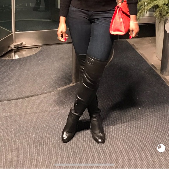 Chanel black leather thigh high boots 38.5 - Picture 6 of 7